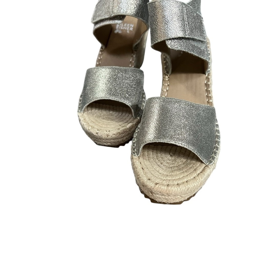 Eileen Fisher NWOT espadrille sandals wedged women size 6 metallic white gold - Picture 3 of 6